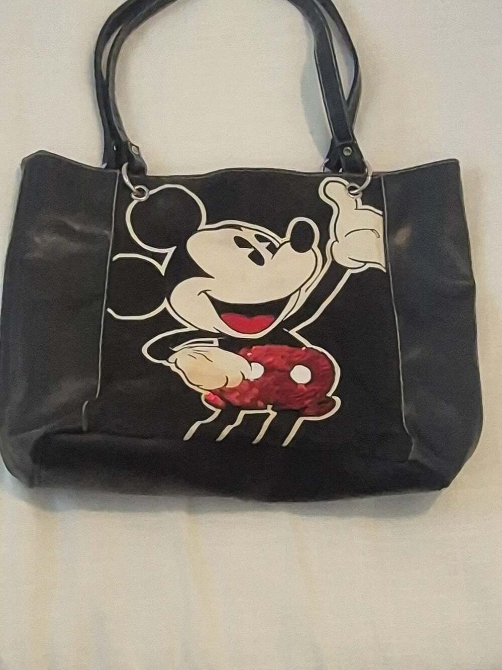Disney Mickey Mouse Tote Shoulder Bag Black Red Sequin